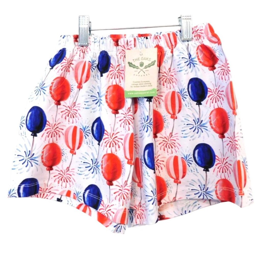 NWT The Oaks Apparel 6 6Y 4th of July Red White Blue Balloon Shorts Patriotic